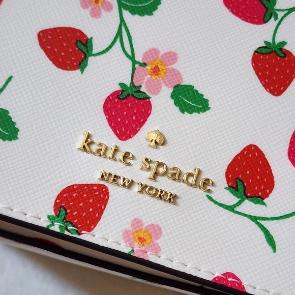 Kate Spade Madison Strawberry Vine Printed Saffiano Saddle Bag, Cream - Picture 10 of 12